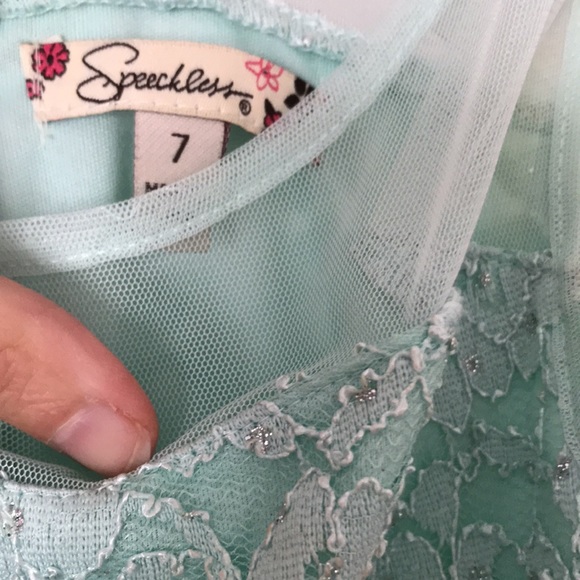 Mint Green hi-lo Lace Tulle Mesh Dress - Picture 3 of 3